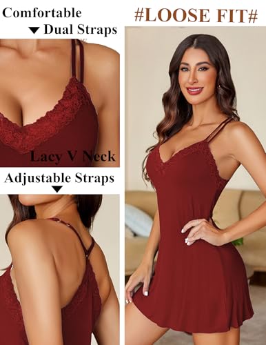 Avidlove Women's Nightgown Sexy Nightwear Modal Sleepwear Babydoll Lace Chemise Nightie V-Neck Full Slip Spaghetti Strap2