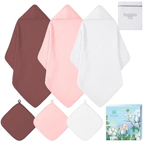 Baby Towels for Newborn, Baby Bath & Hooded Towels Boys & Girls, Muslin Cotton Baby Towels for Baby Bath Essentials, 6 Pcs Baby Washcloths & Towels Set for Baby Girl Boy Shower Gifts Cover