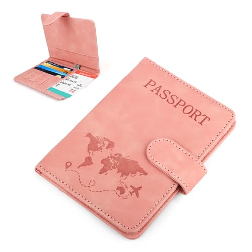 TDUNSYA Pochette Passeport, Couverture de Passeport en Cuir PU, Porte-Passeport Housse, Protege Passeport, pour Passeport, Carte, Cartes d'embarquement, Cartes de Visite (Rose)