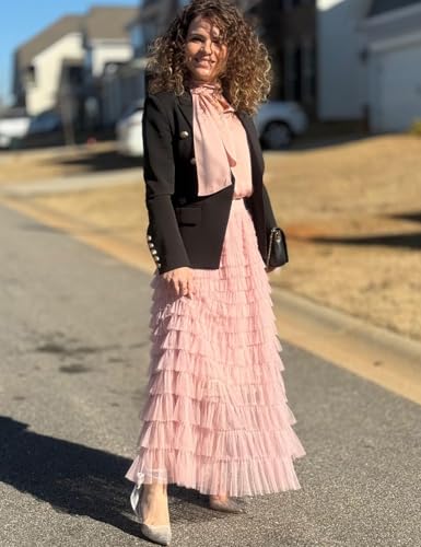 Image of Flygo Women Long Maxi Tiered Tulle Skirts A Line Ruffle Layered Fairy Skirt