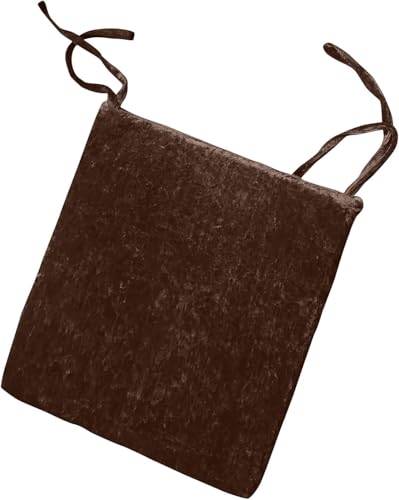 Image of HOMES-LINEN Luxury Crushed Velvet Filled Foam Seat Pad Chair Cushions With Ties Chair Seat Pads Removable Dining Garden Chair Cushion Pads (Chocolate, 2)