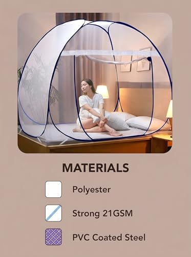 Image of Foldable King Size Mosquito Net | Double Bed Machardani | Durable 30 GSM Polyester Fabric Net Double (6 x 6) feet Bed (White)