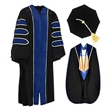 Misscom Unisex Deluxe Doctoral Graduation Gown Tam Hood with Gold Piping Doctoral Regalia