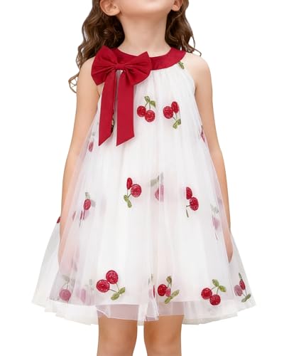 YALLET 4T 5T Flower Girl Dress Embroidered Tulle Tutu Halter Neck Bow White