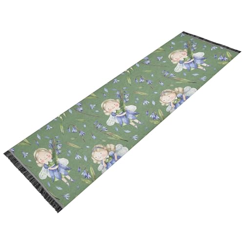 Cute Watercolor Garden Fairies Living Room Runner Rug Machine Washable Non Slip Laundry Rug Runner Tassel Carpet for Hallways Entryway Doorway Home Decor