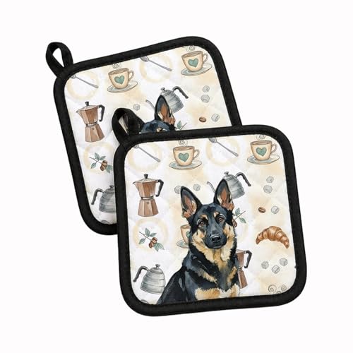 Caroline's Treasures Black and Tan German Shepherd Coffee Bar Pair of Pot Holders Pair 7.5x7.5 Quilted Insulated Hot Pads Decorative Kitchen Gift Made in USA