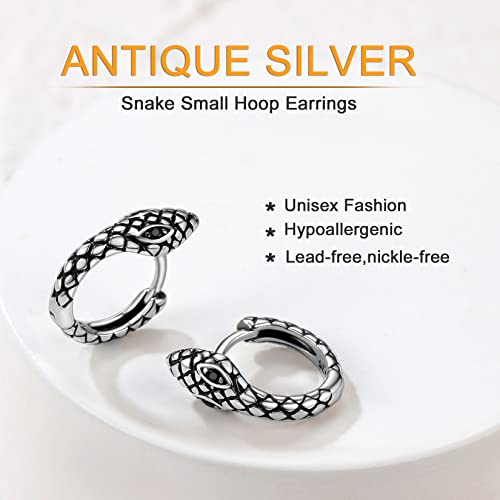 Snake Earrings 925 Sterling Silver Huggie Hoops Punk Serpent Jewelry Black Cz Eye Hoop Stud Earrings For Women Girls #TOP6