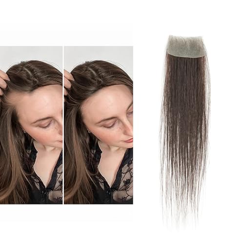 viviaBella human hair bald spot hair patch toupee scar human hair replacement hairline loss straight Tape for men and women (Dark Brown, 0.78