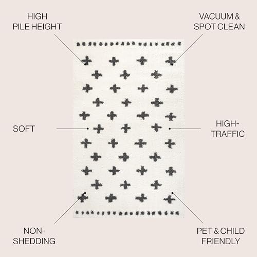 JONATHAN Y Cristo Berber Geometric Shag White/Gray Indoor Area Rug, 3x5, Bohemian, Contemporary, Easy-Cleaning for Living Room, Bedroom, Kitchen, Pet Friendly, Non-Shedding (MOH403A-3) by JONATHAN Y - Image 2
