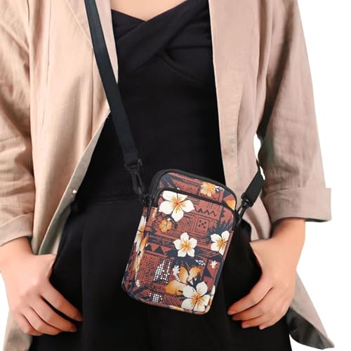 Image of Hawaiian Tribal Small Crossbody Bags for Women Cell Phone Bag Purse, Sea Turtle Zipper Sling Purses Shoulder Bag