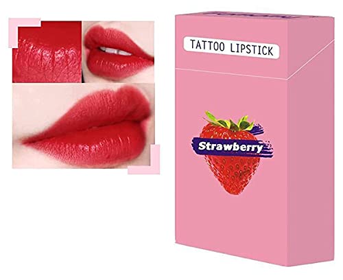 LinenWizard 20 Pcs Swab Tattoo Matte Lipstick, Long Lasting Waterproof Disposable Portable Lipstick, Red Moisturizing Lip Balm (Strawberry Red)