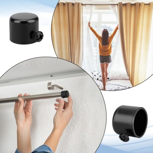 AHANDMAKER 4 Stück Endkappen Für Fenstervorhangstangen Für Gardinenstangen Aus Eisen Mit Schraube, Endkappen Für Gardinenstangen Für Römische Gardinenstangen Mit 0.88,(5) cm Durchmesser, Schwarz