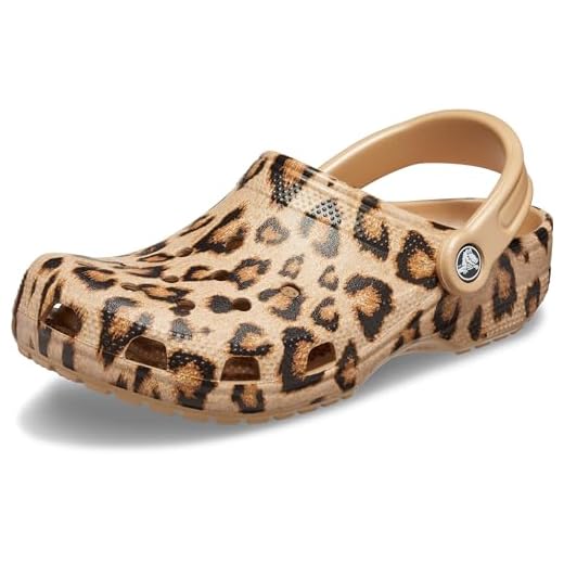 Crocs Unisex-Adult Classic Animal Print Clogs | Zebra and Leopard Shoes, Leopard/Gold, 7 Men/9 Women