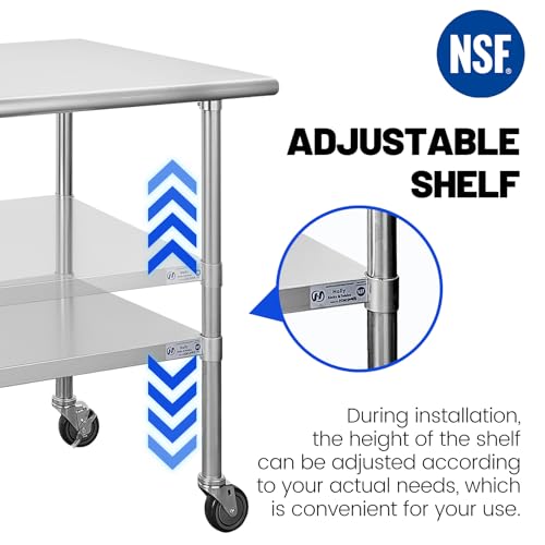 Hally Stainless Steel Table for Prep&Work 30" x 36" with Wheels Commercial by HALLY SINKS & TABLES H - Image 6