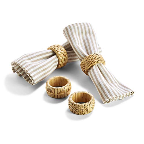 Two's Company Cane Napkin Rings, Set Of 4, Hand-Crafted, Cane/Plastic #TOP4