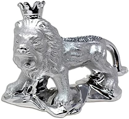Lion Crushed Diamond Realistic Wild Animal Figures - Ceramic Animal Figurines Collectible Silver Sparkle Bling Ornaments Stutue Figure Decoration shelf sitter