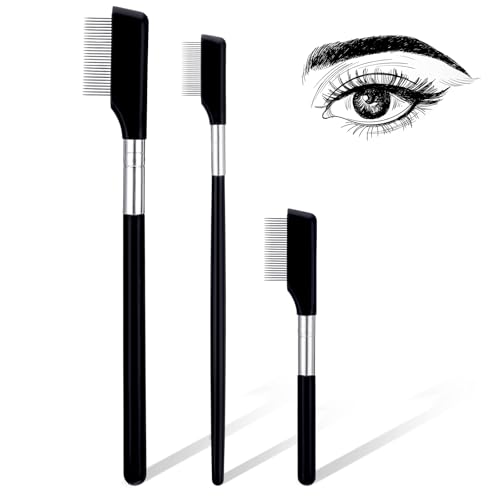 3Pcs Metal Eyebrow Comb, Eyelash Separator & Eyebrow Grooming Brush Set, Professional Lash Detangling Tools with Durable Teeth for Makeup