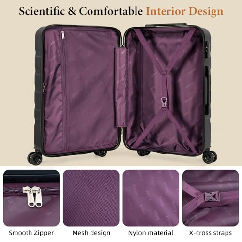 Image of 3 piece Carry on luggage 22x14x9 airline approved Black | Lightweight ABS Hardside Luggage, TSA-Approved combination Lock, Suitcases with Spinner Removable Wheels (20 inch /DB /TB)