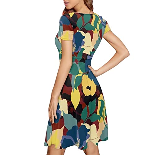 Hawapod Floral Art Print A Line Prom Dress With Sleeve Short Fun Wedding Dresses Spring Summer Streetwear High Waisted Evening Skirt Woman Round Neck Dresses #TOP16