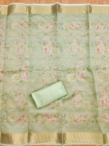 Image of Pandadi Saree Women's Organza with Handwork Embellishments Unstitched Salwar Suit Dress Material