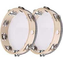 【High Quality Material 】： Made of high-quality wood, the surface is polished and smooth, and the touch is comfortable. The handheld tambourine is reinforced by woven polyester edges, which can avoid friction or falling off. The tambourine set has fin...