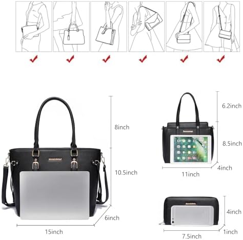 Montana West 3PCS Purses for Women Tote Bag and Wallet Set Shoulder Satchel Crossbody Bags Leather Handbag for Gift Travel Casual Work MWC-HB-SET3-C032W-BK - 3
