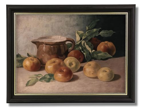 Vintage Still Life Apples Brown Framed Canvas Wall Art, Retro