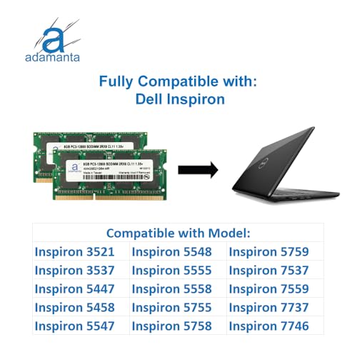 Image of Adamanta 16GB (2x8GB) Compatible for Dell Inspiron 23 2350, 5348 All-in-One DDR3L 1600Mhz PC3L-12800 SODIMM 2Rx8 CL11 1.35v Notebook Laptop Memory RAM Upgrade