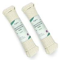 FLATRO Natural Cotton Clothes Line for Outside – Strong Braided Washing Line Cotton Rope |30m/99ft x 5mm Thick Tear Resistant Clotheslines for Outdoor |130kgs Pulling Force Rope