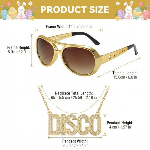 2 Stück Fette Gangster Kette,ZuhäLter Kostüm Herren Zubehör,70er Jahre Accessoires,80er 90er Hustler Rapper Hiphop,Disco Brille Karneval,Sonnenbrille für Hip Hop Outfit Mottoparty Cosplay (Gold)
