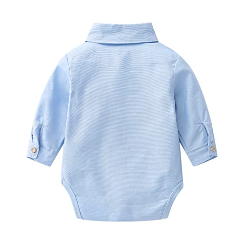 Baby Toddler Boys Long Sleeves Button Down Shirt With Bow Tie,9-12 Months Blue #TOP1