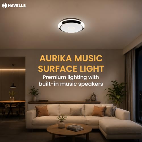 Image of Havells Aurika Music 60W LED Surface Ceiling Light with Built-in Bluetooth Speaker|RGB + 3000K-6500K Tunable CCT|Dimmable with Remote Control|Memory Function|Easy Surface Mount|Living Room & Bedroom