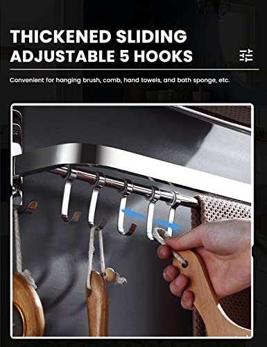 Ikitchen Towel Racks For Bathroom, Foldable Stainless Steel Towel Holder Wall Mounted With 7 Hooks, Bathroom Shelf With Towel Bar 23Inch Polished Silver #TOP4
