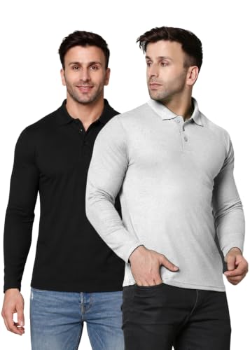 Image of INKKR Full Sleeve Men's Solid Polo Neck T-Shirt Combo