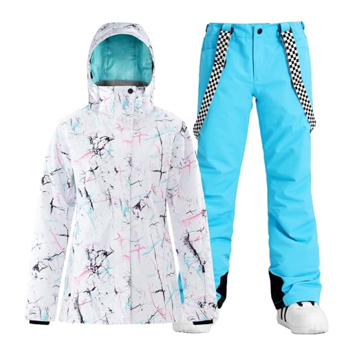 GSOU SNOW Womens Ski Suit 2 Piece Ski Jacket and Trousers Set, Womens Ski Coat Snow Suit for Ladies - Floral Waterproof Windproof Breathable Insulated Warm Hooded