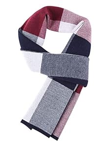 WANYING 6% Laine Homme Echarpe Tricotée Easy Chic Gentleman pour Automne Hiver - 180 × 30 cm À Carreaux Bleu foncé & Bordeaux