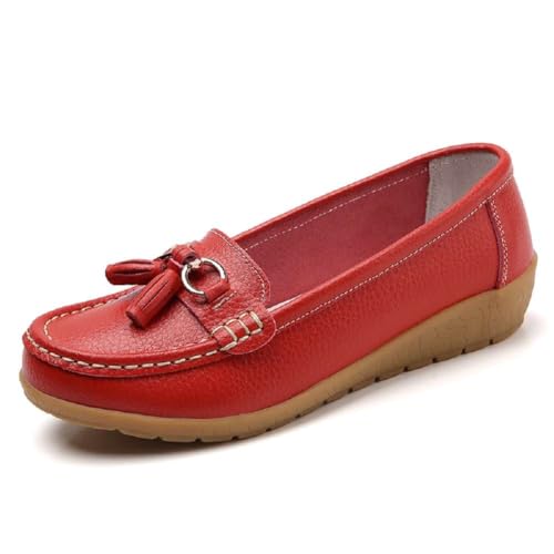 Image of Women's Genuine Leather Platform Loafers Classic Casual Comfort Slip-On Shoes Soft Sole Dress Shoes