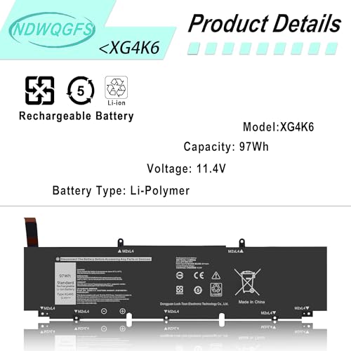 Image of XG4K6 Laptop Battery Replacement for Dell XPS 17 9700 9710 9720 9730 & Precision 5750 5760 5770 Series dell xps 17 9700 Battery Compatible with P92F, 01RR3, F8CPG, KVPMY