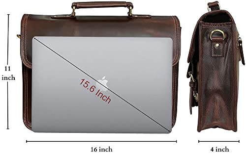 Rustic Town Leather Messenger Bag For Men - Top Grain Leather Briefcase Laptop Satchel Office Crossbody Travel Bag (16 Inch, Mulberry) #TOP1