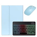マウス付き Galaxy Tab A11 / Tab A9 8.7インチ用の キーボードケース 虹色バックライト付き キーボードカバー 可愛い マグネット分離式 レディース ビジネス,薄ブルー+黒