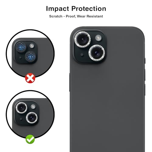 Image of Back Camera Lens Ring Guard Protector for Apple iPhone 15 | Diamond Camera Ring Aluminium Alloy Edge (Black)