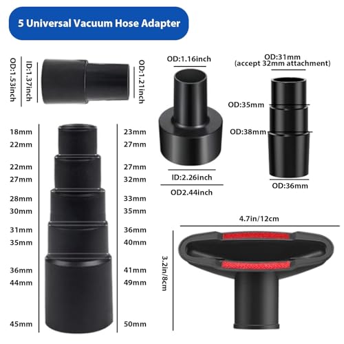 Image of 10 Pcs Universal Vacuum Attachments & Brushes for Shop Vac Accessories, 2 1 /2 inch to 1 1 /4 inch Hose Adapter for Shop Vac, 1 7 /8 inch to 1 inch Vacuum Brush Attachment, Vacuum Accessories and Attachments
