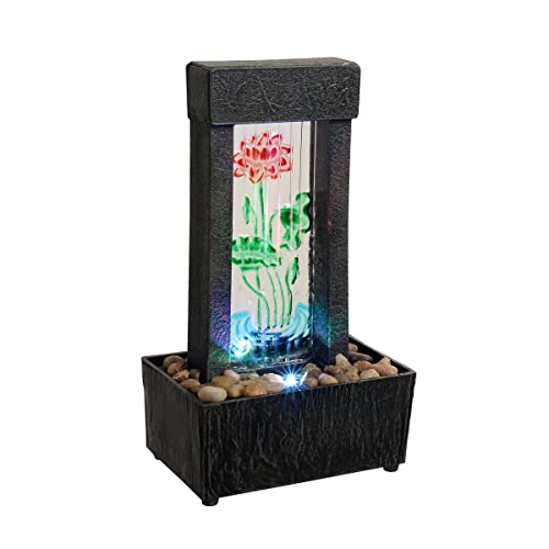 Gossi 10 Inch Glass Tabletop Water Fountain With Natural River Rocks And Rgb Led Lights Home/Office Decoration Meditiation Resin Waterfull Desktop Fountain Relaxation Water Feature #TOP5