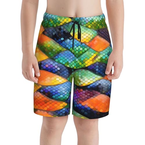 Rainbow Fish Scale Youth Beach Pants, Soft and Breathable, with Drawstring Waist, Suitable for Sports and Leisure.3