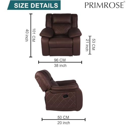 Image of Primrose Christie Single Seater Manual 1R Recliner Sofa | Recliner for Living Room Bedroom & Home Office (Brown)