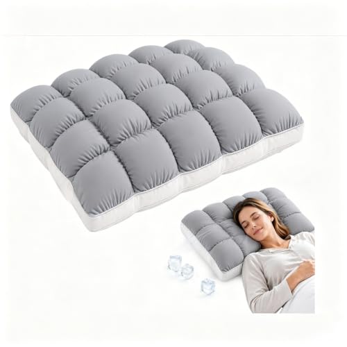 Fluffy Cloud Cooling Pillow with Quilted Grid Construction(Gray)