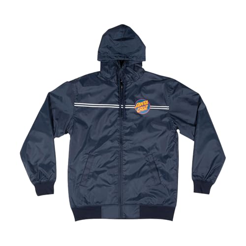 SANTA CRUZ Dot Hooded Windbreaker L/S Skateboard Jacket for Youth, Navy, XS