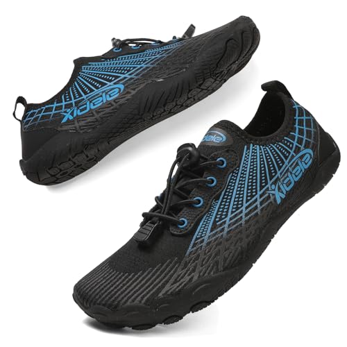 ITLXJR Water Shoes for Men and Women, Barefoot Aqua Socks, Wide Fit Beach Swimming Pool Shoes, Anti-Slip Outdoor Walking Hiking Kayaking Diving Surfing (Blue/Black, Adult, Men, 11, Numeric, US Footwear Size System, Medium)