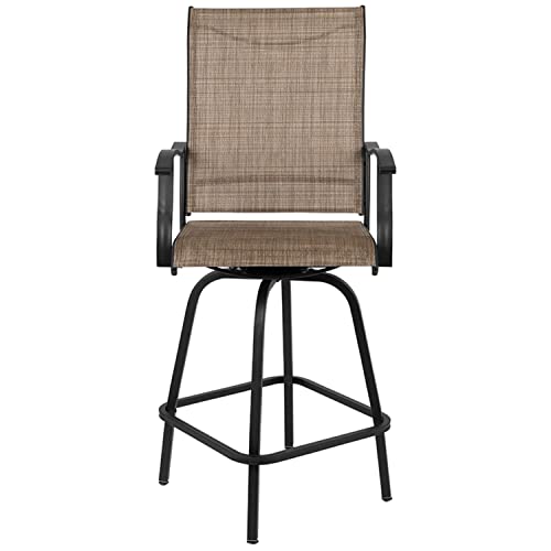 Flash Furniture Valerie Patio Bar Height Stools Set Of 2, All-Weather Textilene Swivel Patio Stools With High Back & Armrests In Brown #TOP5