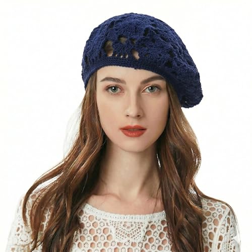 ZLYC Women's Beret, Floral Blue, one Size fits Most